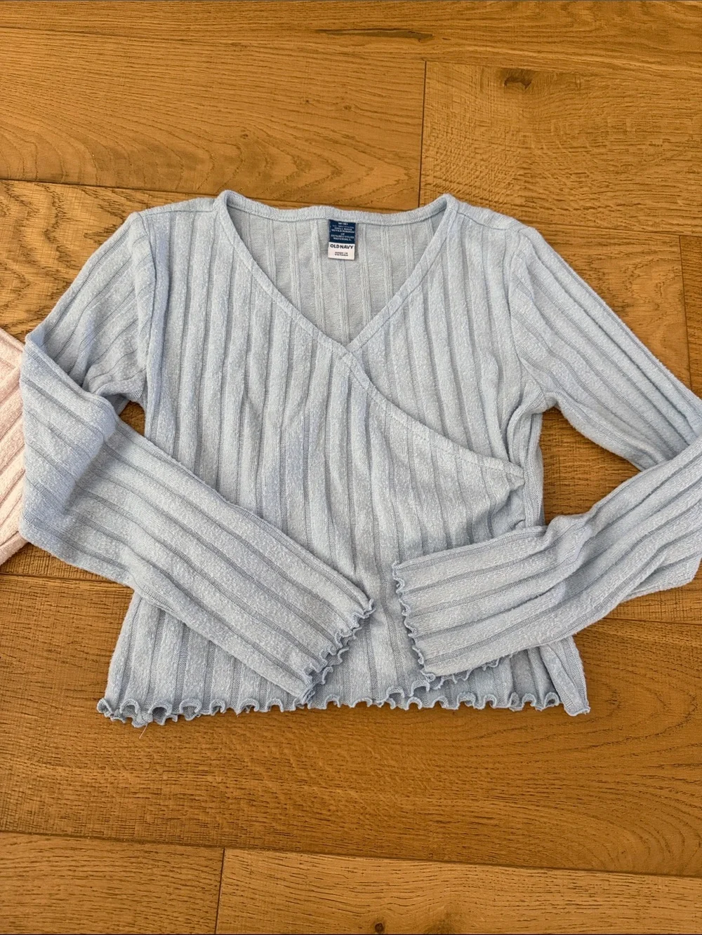 Old Navy Ribbed V-Neck Wrap Sweaters in Pale Pink & Light Blue